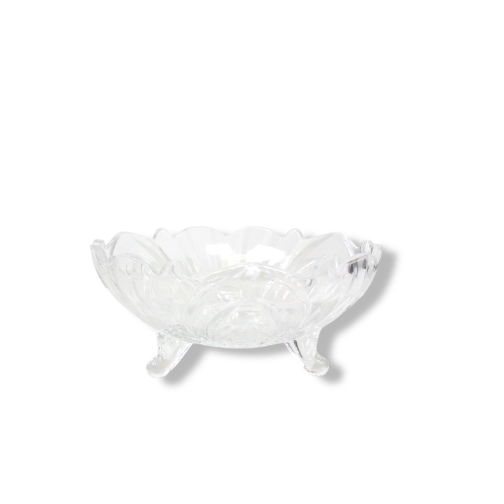 Crystal Glass Deep Bowl with Texture, Serving Glassware with Legs